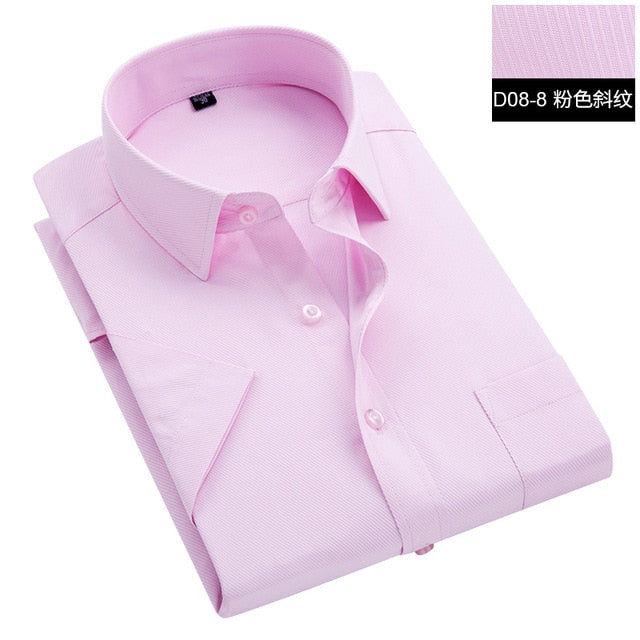 Summer S~8xl men's striped short sleeve dress shirt square collar non-iron regular fit anti-wrinkle  pocket  male social shirt