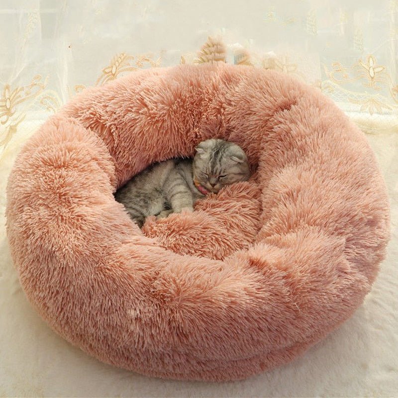 Super Soft Pet Bed Kennel Long Plush Cat Mat Portable Warm Sleeping Bag Dog Cushion Round Pet House Comfortable Kitty Sofa