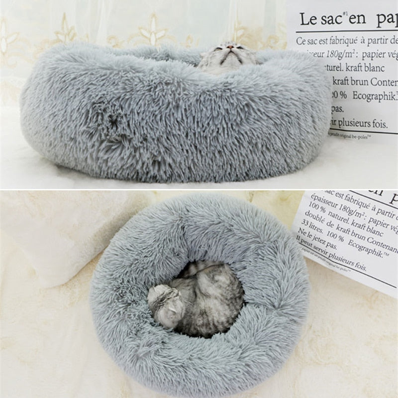 Super Soft Pet Bed Kennel Long Plush Cat Mat Portable Warm Sleeping Bag Dog Cushion Round Pet House Comfortable Kitty Sofa