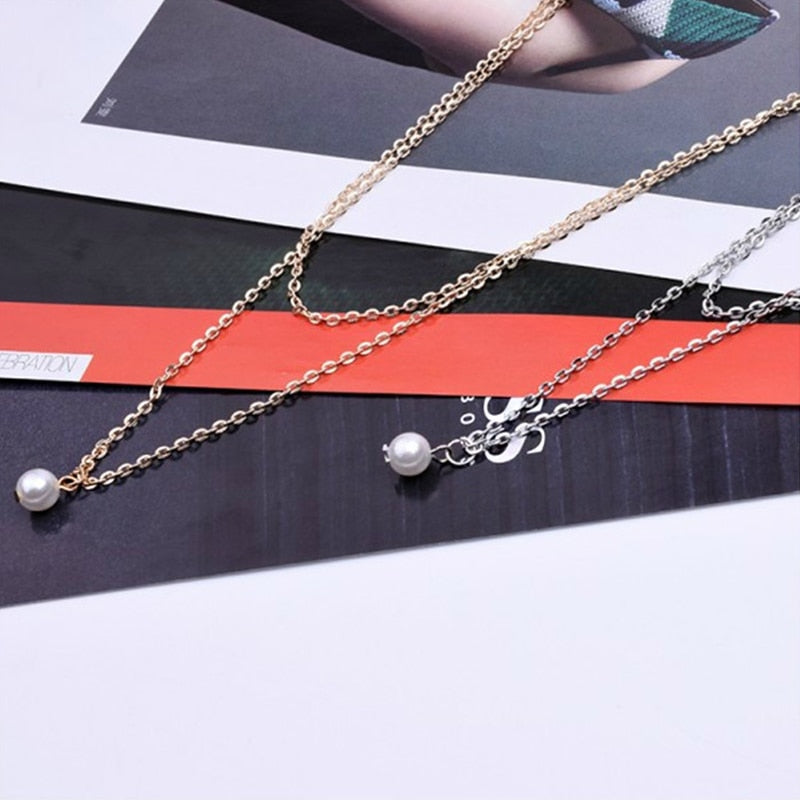 Sweet Simple Double Layer Pearl Collarbone Necklace Charming Women's Choker Chain Pendant Female Fashion New Year Jewelry Gifts