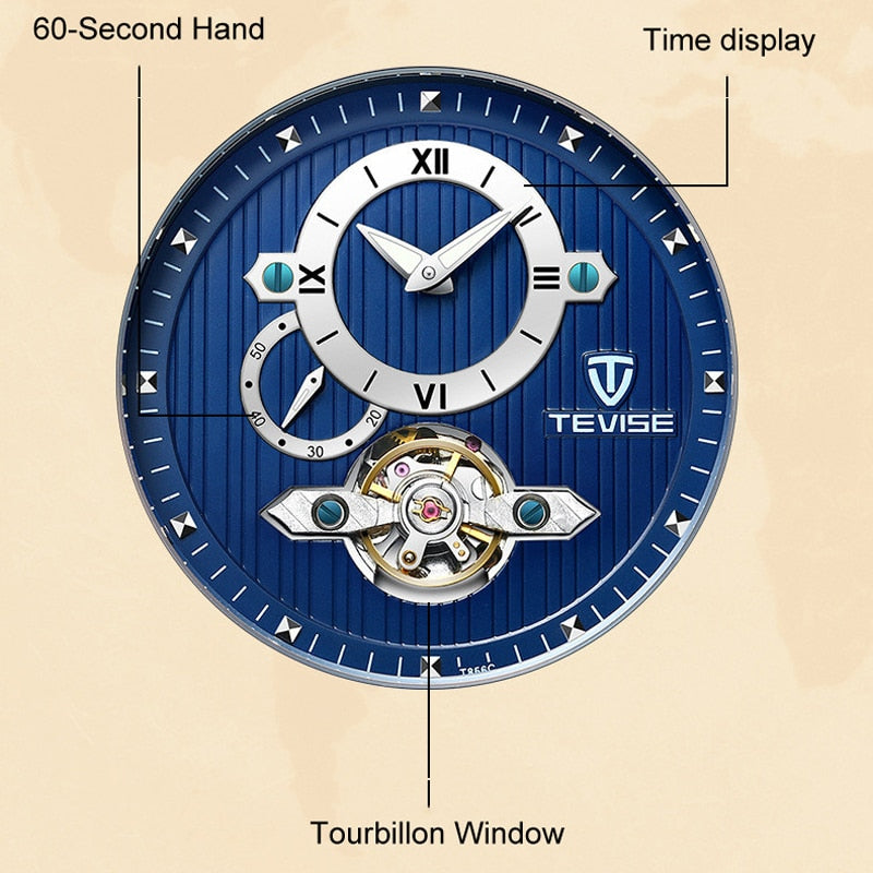 TEVISE 2021 Leather Men Automatic Mechanical Watch Luxury Sport Blue Tourbillon Fashion Casual New Watches Relogio Masculino