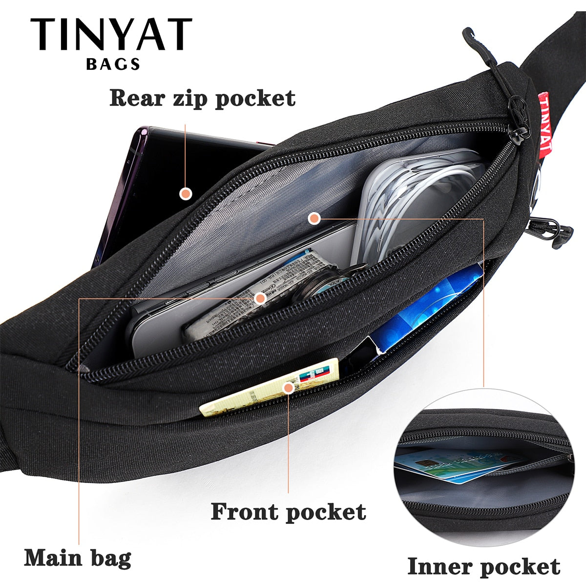 TINYAT Men Male Waist Bag pack Purse Casual Large Phone Belt Bag Pouch Canvas Travel Phone Bag Fanny Banana Bag Hip 4 Pockets