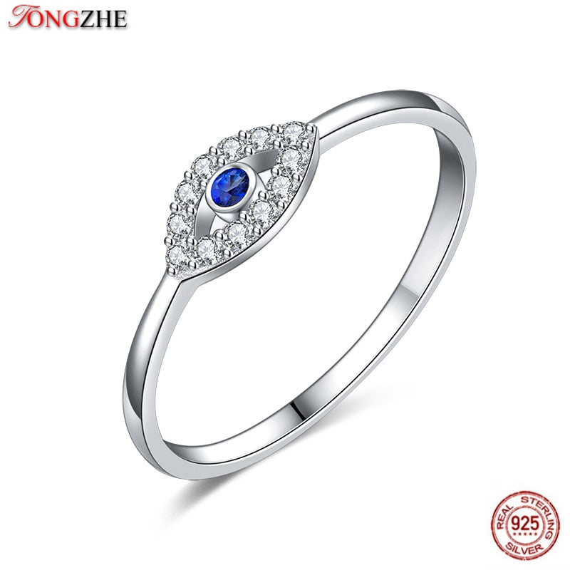 TONTGZHE Genuine 925 Sterling Silver Evil Eye Ring Charm Blue CZ Wedding Rings For Women Lucky Turkey Jewelry Gift for Girl 2020
