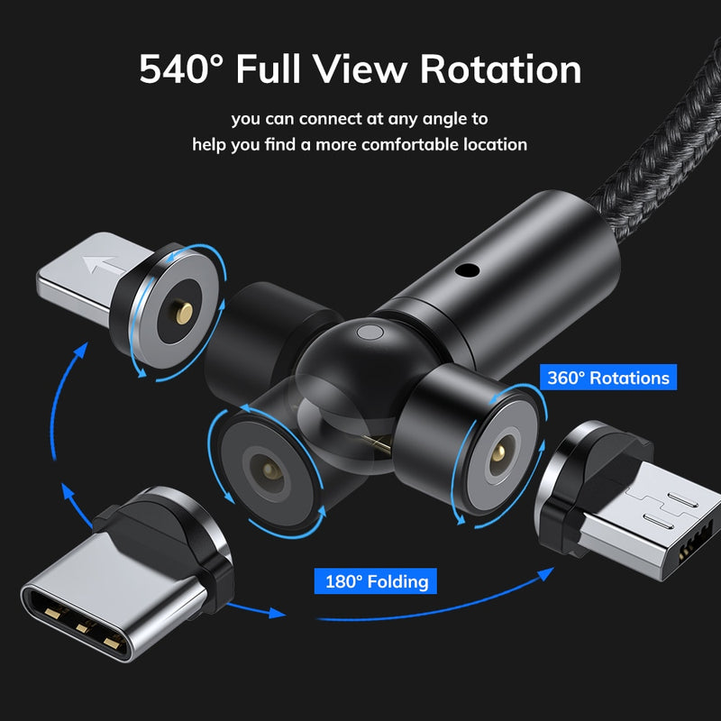TOPK 540 Rotate Magnetic Cable Micro USB Type C Cable Magnetic Charging Charger Cable For iPhone 11 Pro XS Max Samsung Xiaomi