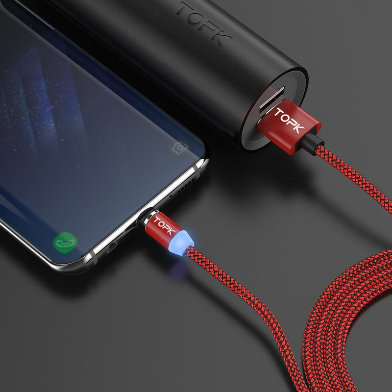 TOPK AM17 LED Magnetic USB Cable , 1M & 2M Magnet USB Type C Cable & Micro USB Cable & USB Cable for iPhone X 8 7 6 Plus