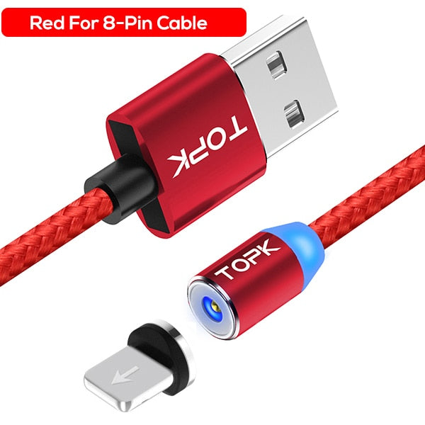 TOPK AM23 LED Magnetic USB Cable For iPhone 6 7 8 Plus 5s SE iPad Air Magnet Charger Cable USB Type C & Micro USB Cable