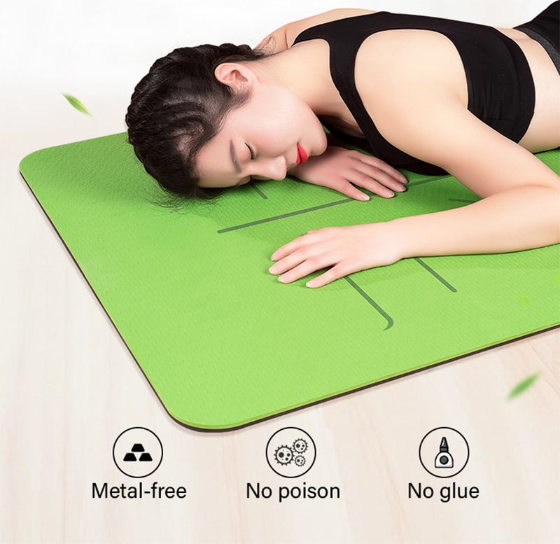 TPE Yoga Double Layer Non-Slip Mat Yoga Exercise Pad with Position Line For Fitness Gymnastics and Pilates