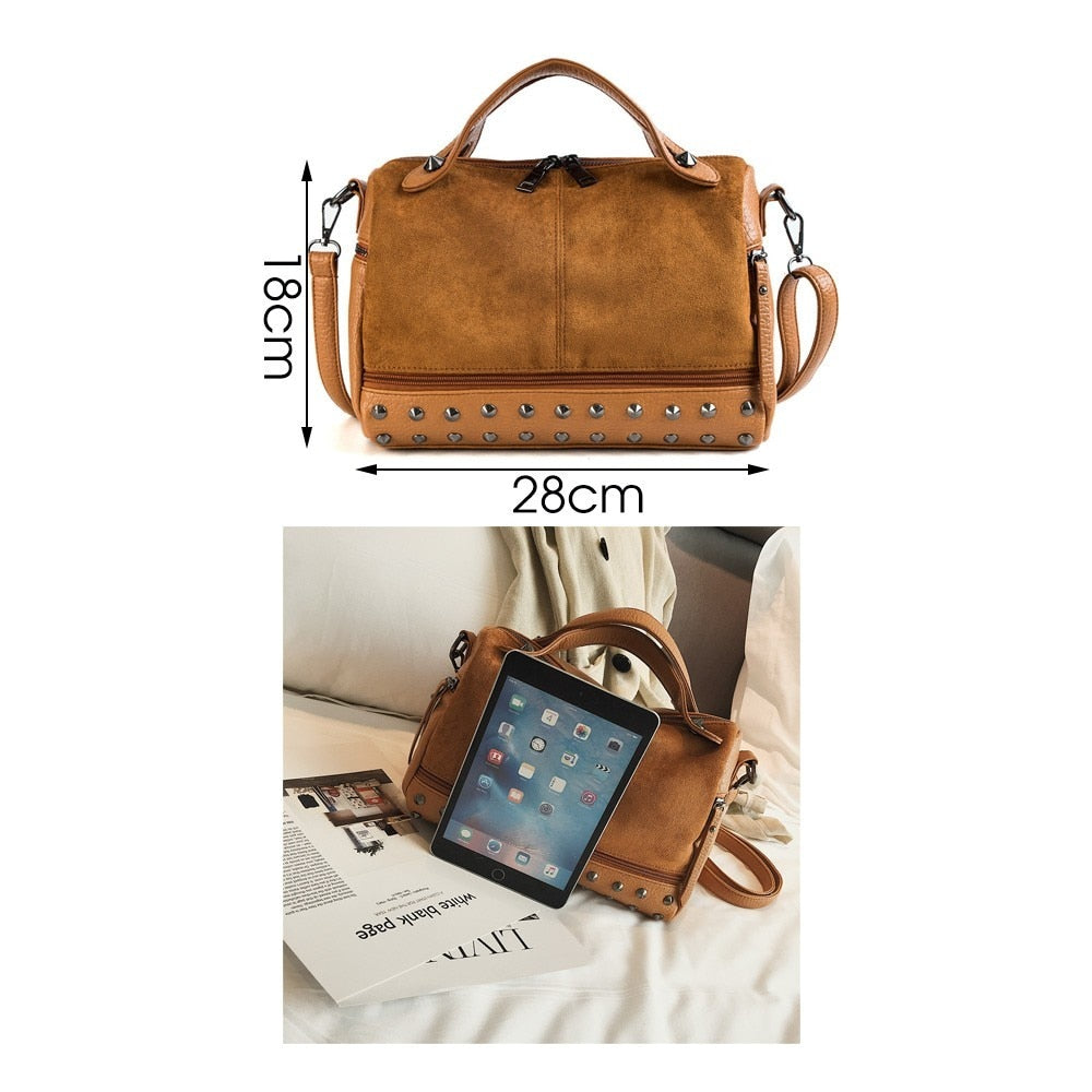 TTOU Women Suede Rivet Handbags Vintage Large Capacity Shopping Bag Casual Daily Tote Bag Female Shoulder Bag Soft Bolsas
