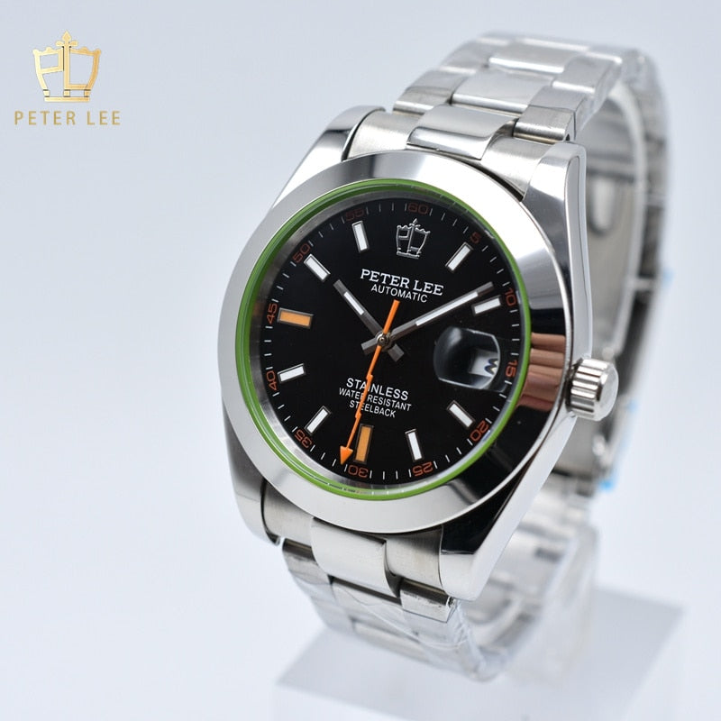 Top Brand PETER LEE 40mm Men's Watch Luxury Automatic Day Date Men's Watches Stainless Steel Mechanical Wrist Watch Gifts