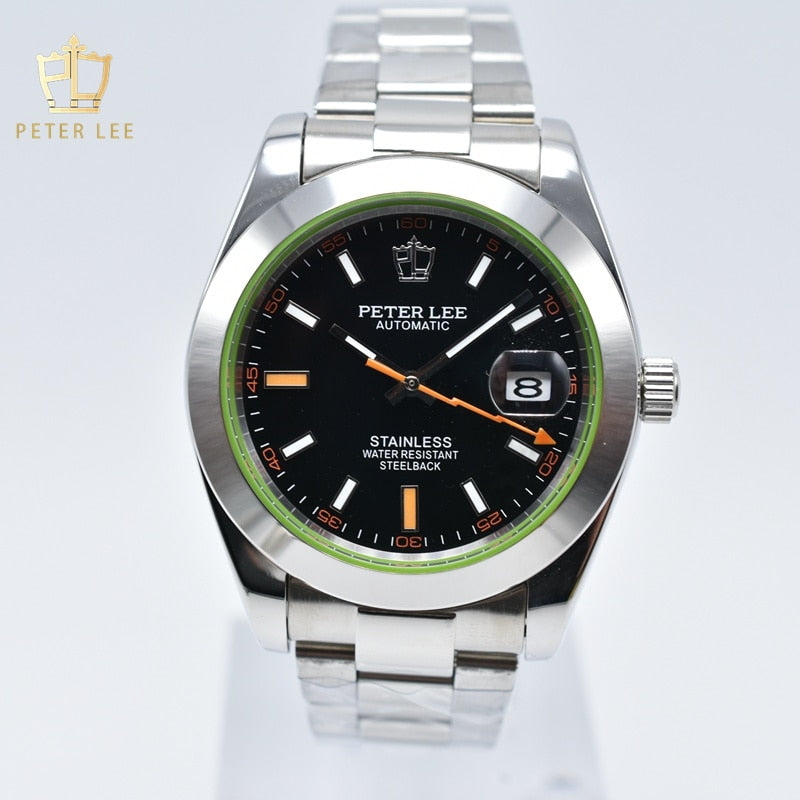 Top Brand PETER LEE 40mm Men's Watch Luxury Automatic Day Date Men's Watches Stainless Steel Mechanical Wrist Watch Gifts