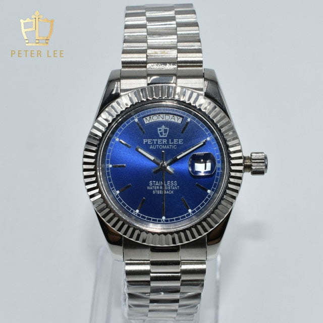 Top Brand Peter Lee 40mm Men Luxury Vintage Design Gold Wristwatches Stainless Steel Automatic Mechanical Watch Wholesale
