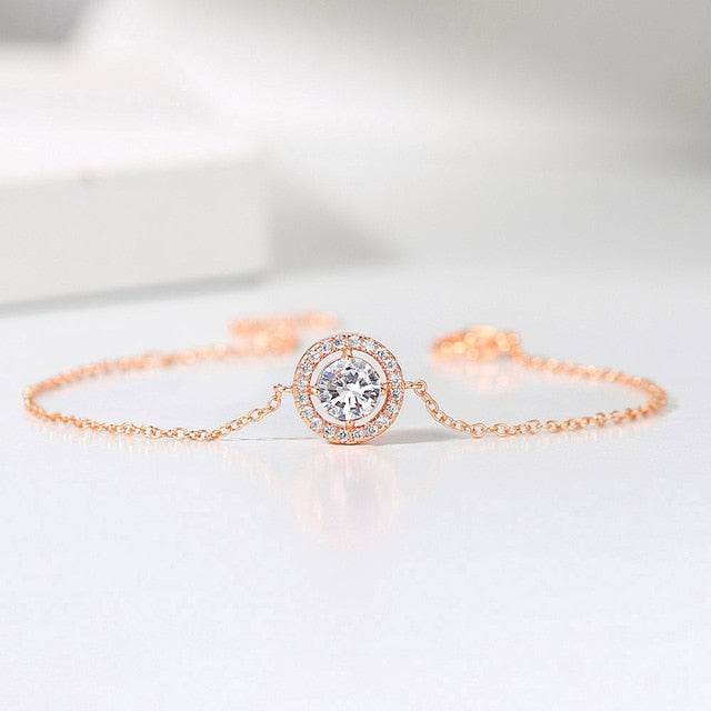 Top Quality Round Micro Mosaic CZ Crystal Rose Gold Color Bracelet Fashion Austrian Crystal Jewelry For Women HotSale H165