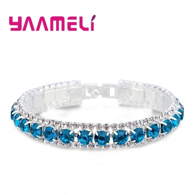 Top Sale 925 Sterling Silver Bracelets Full AAA Zircon Austrian Crystal Femme Women Link Chain Jewelry Bangles 14 Colors