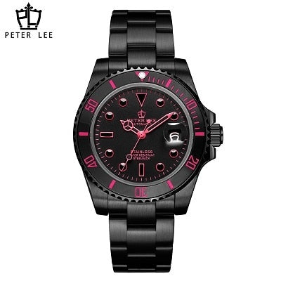 Top Sale PETER LEE Luxury Automatic Watch Men Brand Auto Date Stainless Steel Ceramic Bezel Mechanical Watches Male Gifts