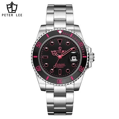 Top Sale PETER LEE Luxury Automatic Watch Men Brand Auto Date Stainless Steel Ceramic Bezel Mechanical Watches Male Gifts