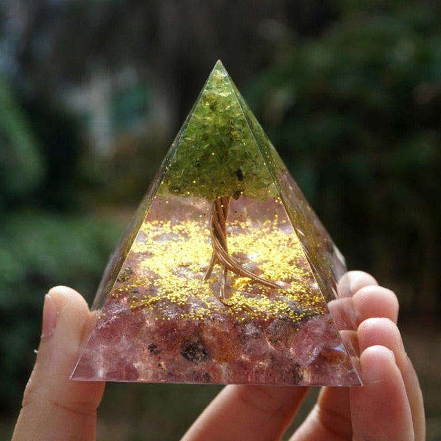 Tree of Life Orgonite Pyramid Mold Amethyst Peridot Healing Crystal Energy Orgone Pyramide EMF Protection Meditation Tool Decor