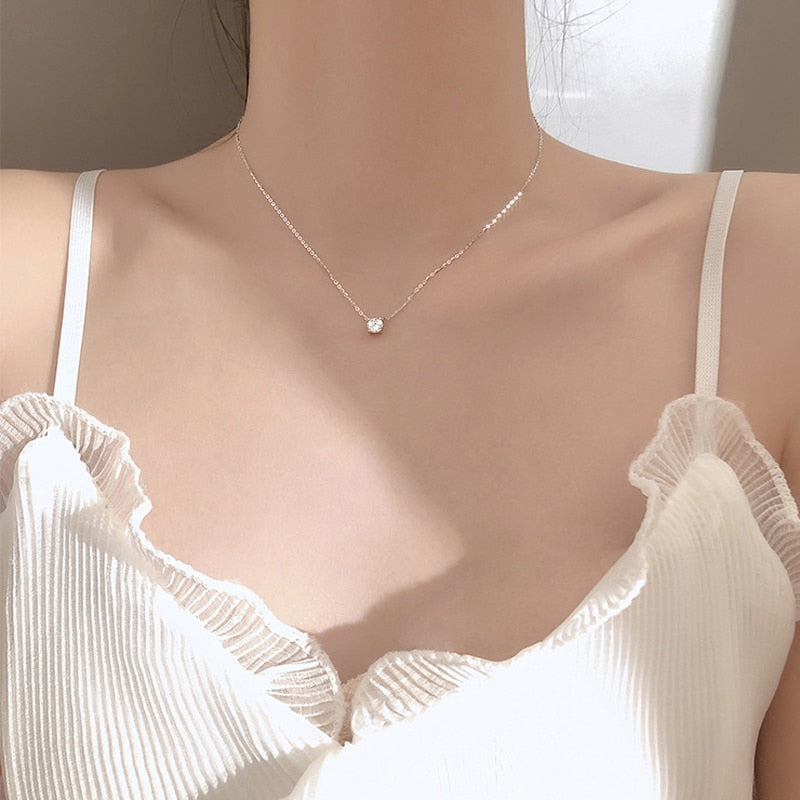 Trendy 925 Sterling Silver O-Chain Necklace 0.3cm/0.4cm/0.5cm Zircon Necklace For Women Gift Summer Fashion Jewelry NK033