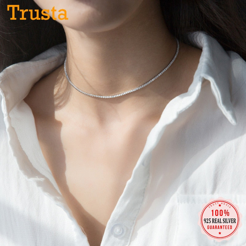 Trustdavis Genuine 925 Sterling Silver Temperament Sweet Choker Dazzling CZ Short Necklace For Women Wedding Jewelry Gift DS1869