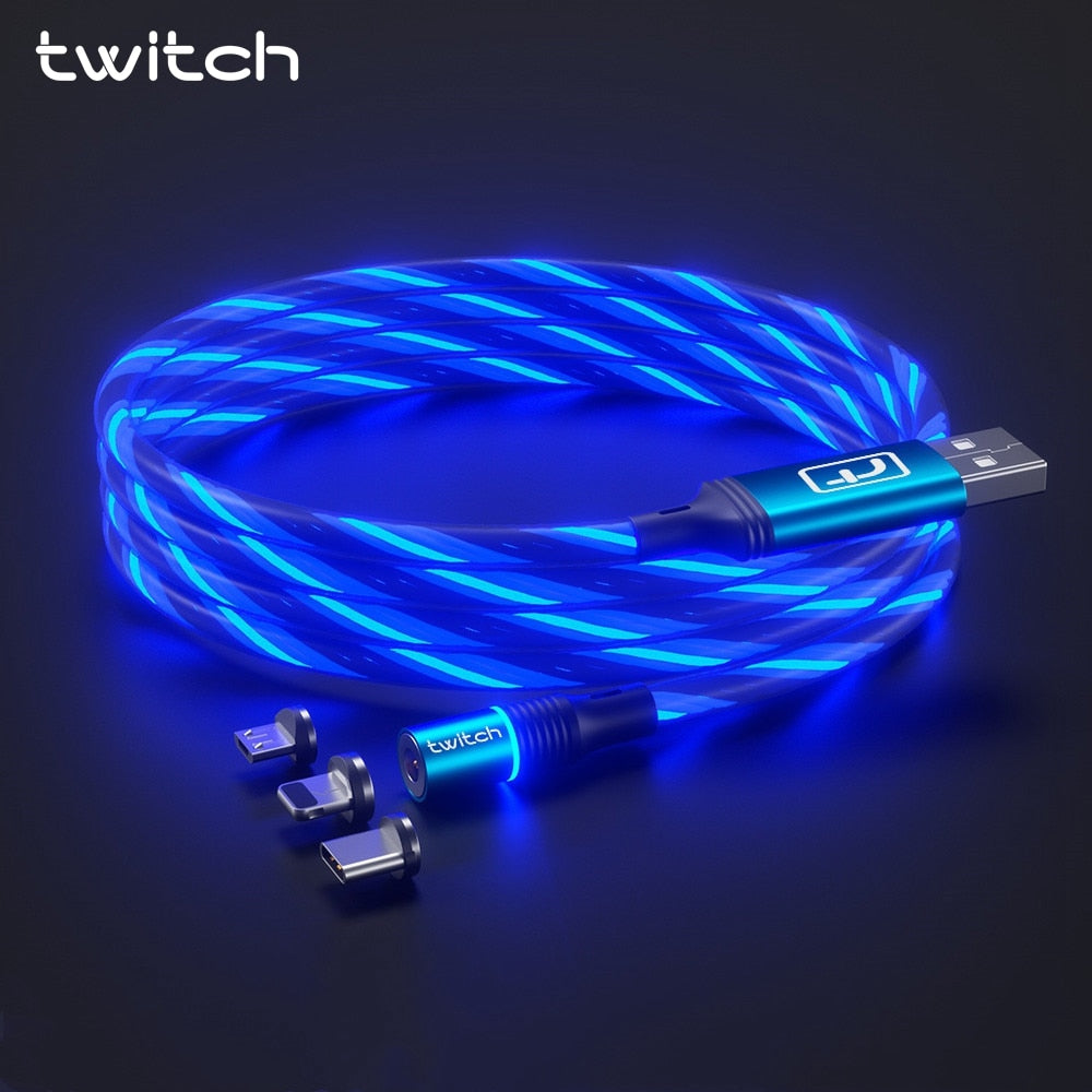 Twitch Magnetic Charging LED Lighting Fast Charger Magnetic USB Type C Cable Magnetic Cable USB Micro for Samsung iPhone Huawei