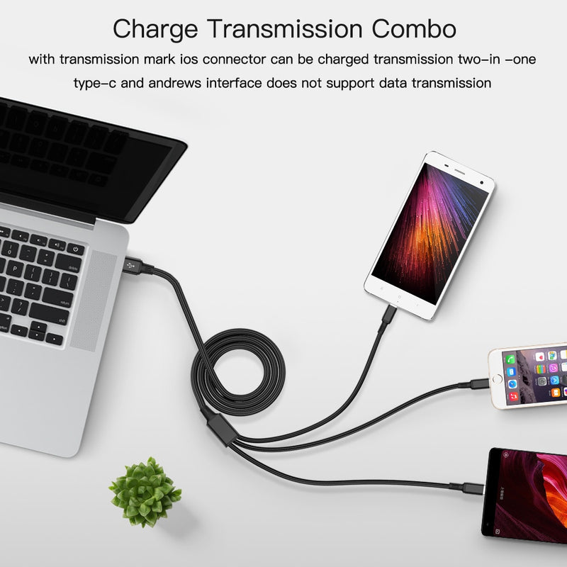 USB Cable For iPhone 12 11 XS X 8 7 6 Charging Charger 3 in 1 Micro USB Cable For USB Type C Mobile Phone Cables For Samsung S9
