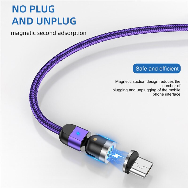 USLION 3A Magnetic Micro USB Type C Cable Phone Accessories Charging For iPhone 7 8 Plus Xr 11 Xiaomi Redmi Charger 540 Rotation