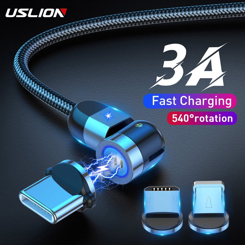 USLION Magnetic Cable Micro USB Type C Charger Cable For iPhone 11 Samsung 3A Fast Charging Magnet Charge 2020 NEW Charging Wire