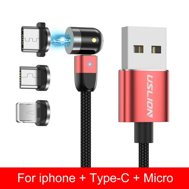 USLION Magnetic USB Cable Fast Charging Type C Cable Magnet Charger Micro USB Cable Mobile Phone USB Cord New 360º+180º Rotation