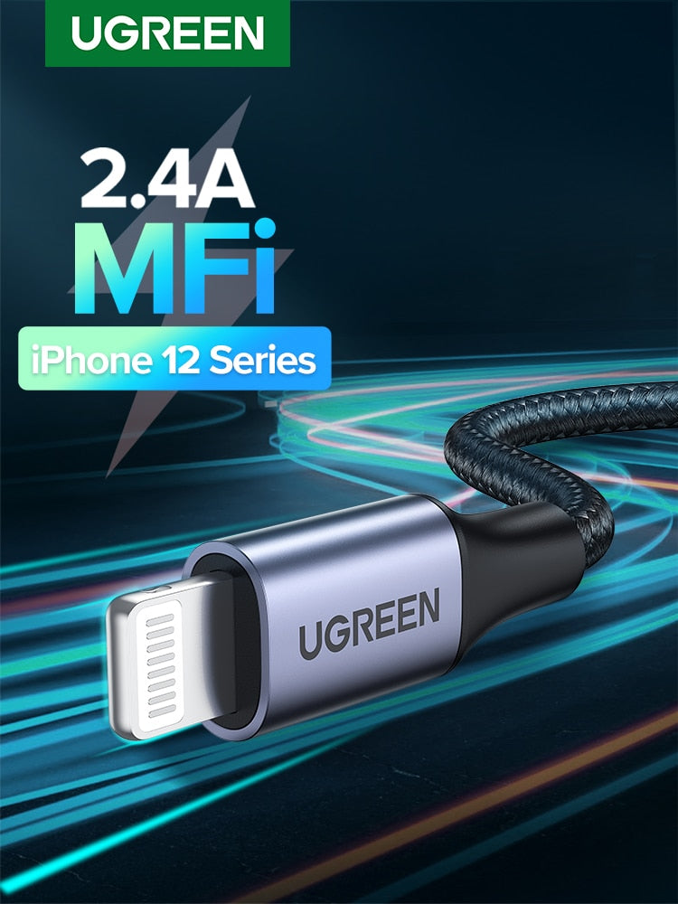 Ugreen MFi USB Cable for iPhone 12 Min 12 Pro Max X XR 11 2.4A Fast Charging Lightning Cable USB Data Cable Phone Charger Cable