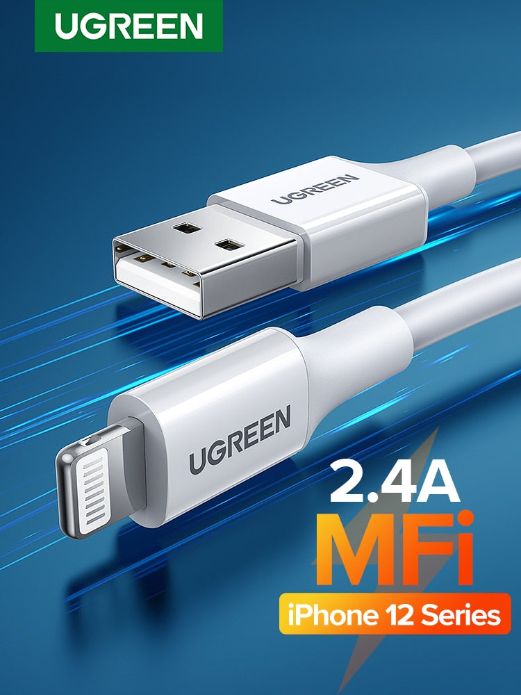 Ugreen MFi USB Cable for iPhone 12 Mini 2.4A Fast Charging USB Charger Data Cable for iPhone 12 Pro Max 11 XR 8 USB Charge Cord
