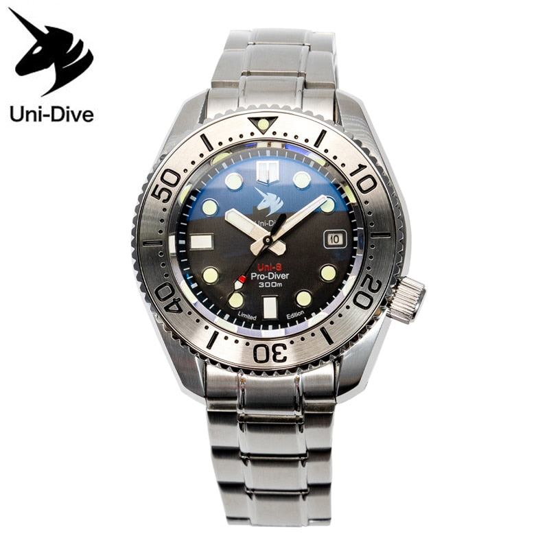 Uni-Dive 44mm Men's Diver Watches Automatic Mechanical Timepiece Sapphire Crystal Steel Bezel NH35 PT5000 Monoblock Diving 300M