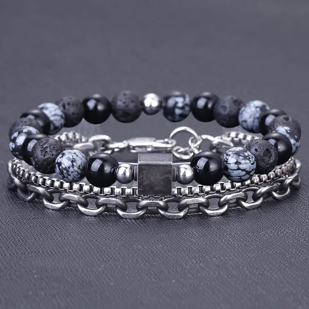 Unique Natural Tiger Eye Stone Men's Beaded Bracelet Stainless Steel Cuban Link Chain Bracelets Male Gifts Dropshipping 8" DLB68