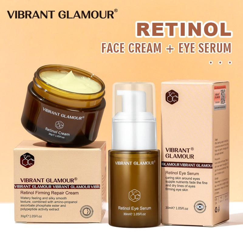 VIBRANT GLAMOUR Retinol Facial Skin Care Set Face Cream Eye Serum Moisturizing Anti-Aging Repair Reduce Wrinkle Fine Lines Suit