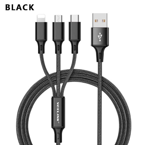 VOXLINK 3 in 1 USB Cable For iPhone XS Max XR X 8 7 Charging Charger Micro USB Cable For Android USB TypeC Mobile Phone Cables