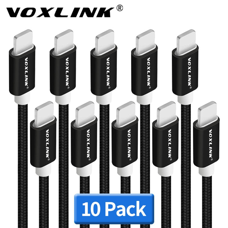 VOXLINK USB Cable to 8 Pin 10 Pack Nylon Braided  Charging Cables USB Charger Cord for iPhone X XS XR 8 7 6 Plus,6S Plus,5S,iPad