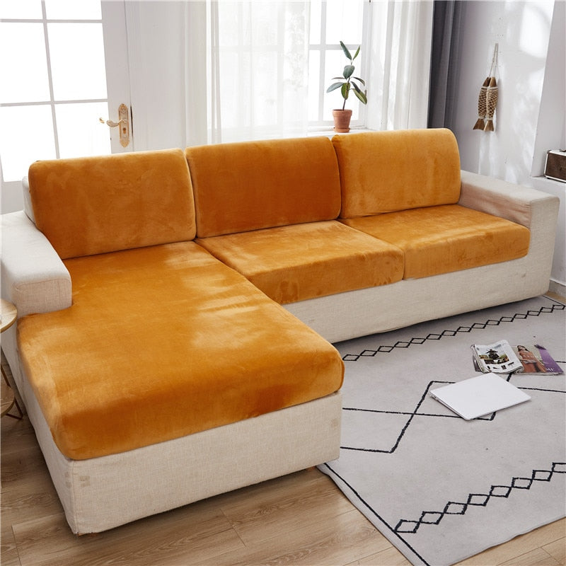 Velvet Sofa Seat Cover Soft Solid Color Seat Cushion Backrest Protector Stretch Couch Slipcovers Furniture Protector