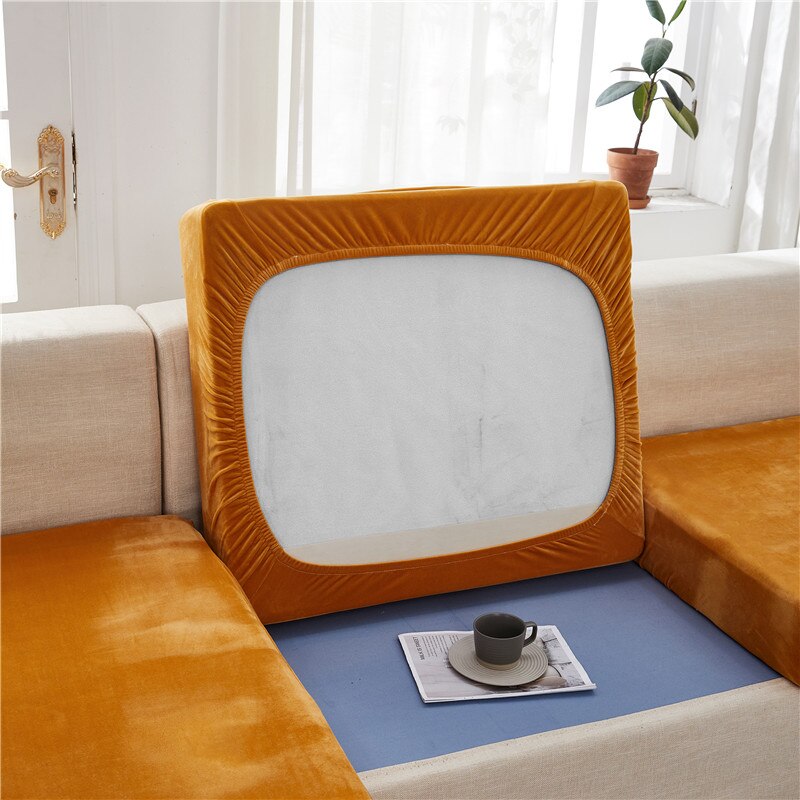 Velvet Sofa Seat Cover Soft Solid Color Seat Cushion Backrest Protector Stretch Couch Slipcovers Furniture Protector