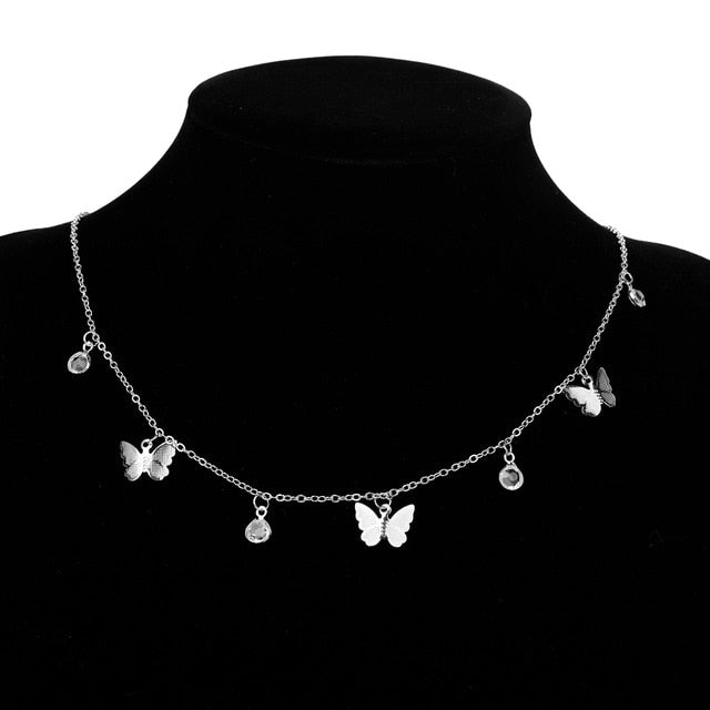 Vintage Multilayer Pendant Butterfly Necklace for Women Butterflies Moon Star Charm Choker Necklaces Boho Jewelry Christmas Gift