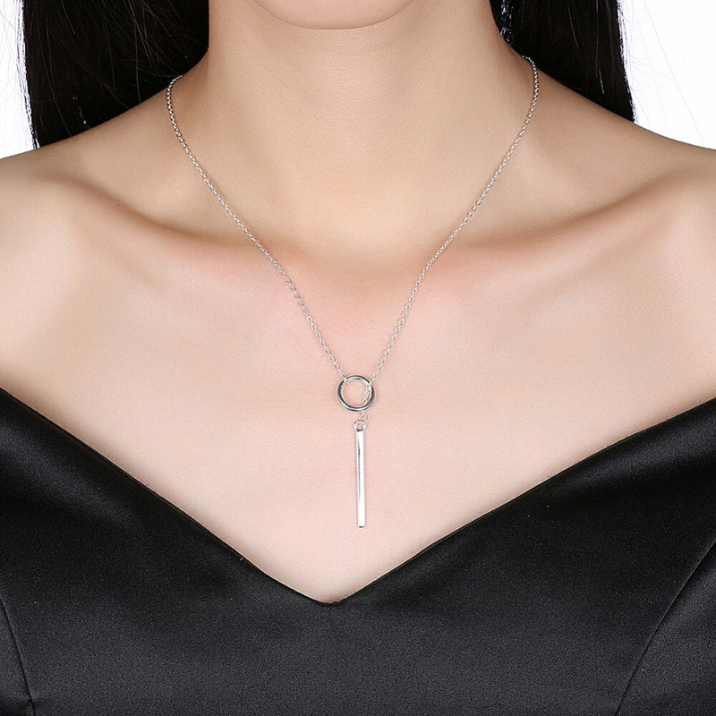 Vintage S925 Silver color Jewelry Circle Strip Long Chain Pendants&Necklaces sterling-Silver color Choker Necklace VNS8002