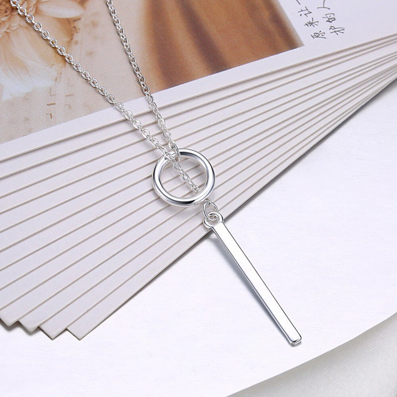 Vintage S925 Silver color Jewelry Circle Strip Long Chain Pendants&Necklaces sterling-Silver color Choker Necklace VNS8002