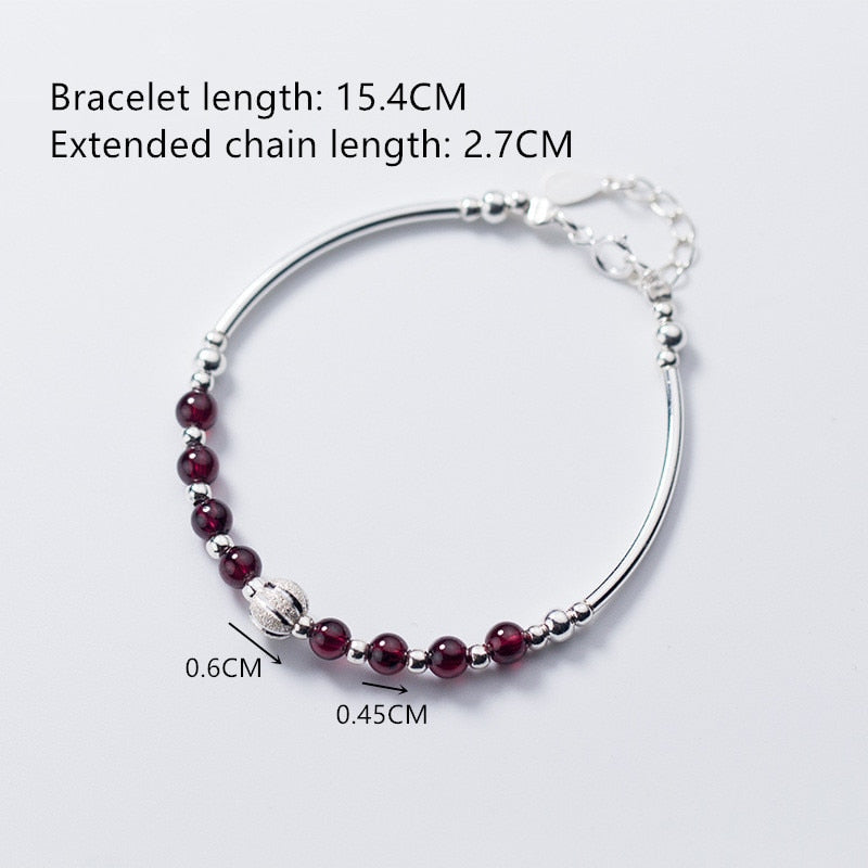 WANTME Hot Natural Garnet Bead Charm Bracelets&Bangles for Women Real 100% 925 Sterling Silver Party Wedding Jewelry Accessories