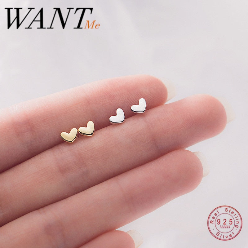 WANTME Trendy Minimalist Real 100% 925 Sterling Silver Mini Small Love Heart Stud Earrings for Women Student Teen Jewelry Gift