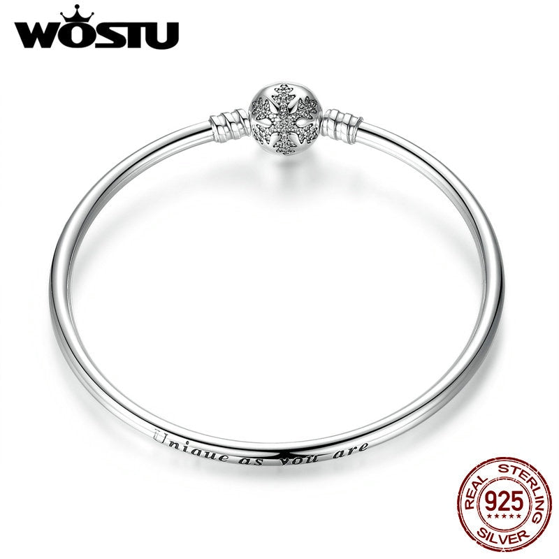 WOSTU Luxury Original 100% 925 Sterling Silver Snake Chain Bracelet Bangle for Women Authentic Charm Jewelry Pulseira Gift