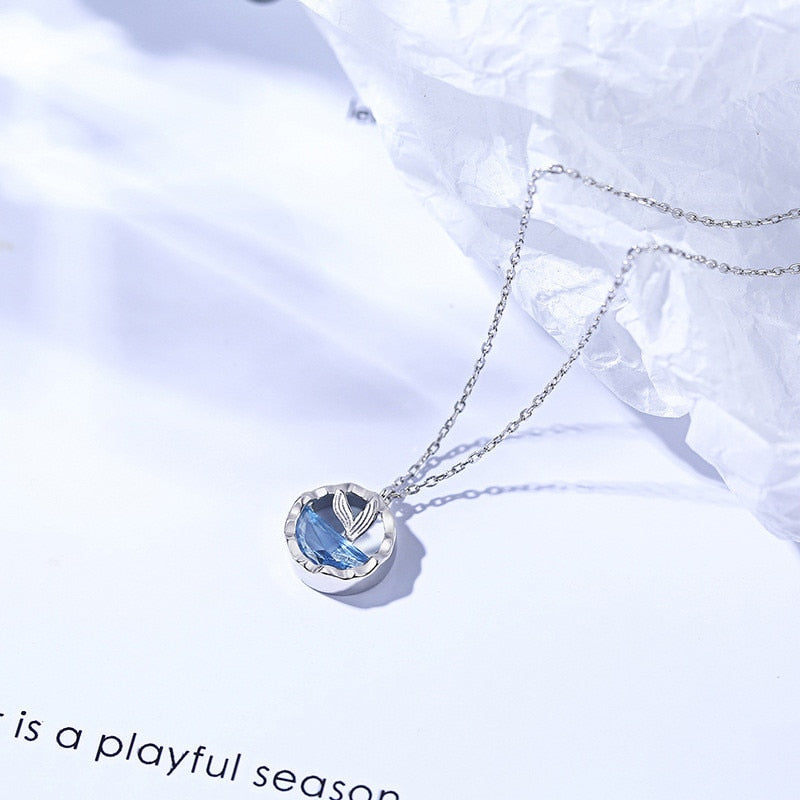 WUKALO New Fashion Delicate Round Pendent Necklace for Women Ocean Mermaid Tail Romantic Love Birthday Anniversary Gift Jewelry