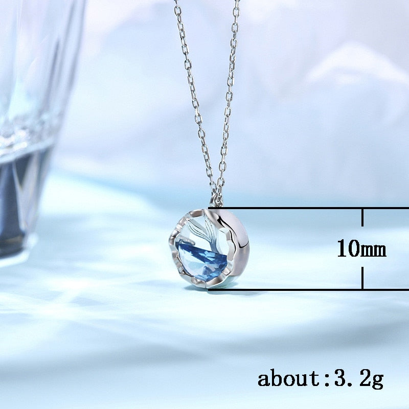 WUKALO New Fashion Delicate Round Pendent Necklace for Women Ocean Mermaid Tail Romantic Love Birthday Anniversary Gift Jewelry