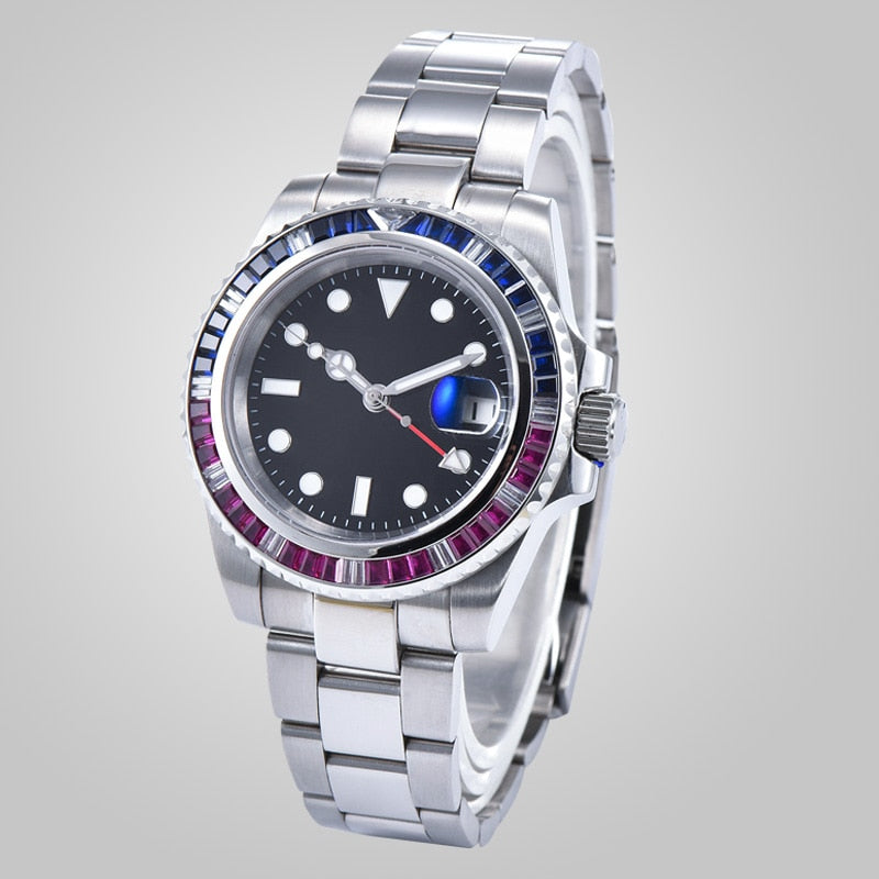 Watch Mens 40mm Sapphire Crystal Glass Automatic steel case Mechanical Watch Crystal Bezel Luminous Waterproof Men's Watch HW14