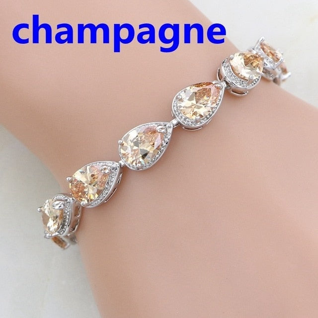 Water Drop Red Garnet CZ 925 Silver Jewelry Length 18cm 21cm Link Chain Bracelet for Women Free Gift Box
