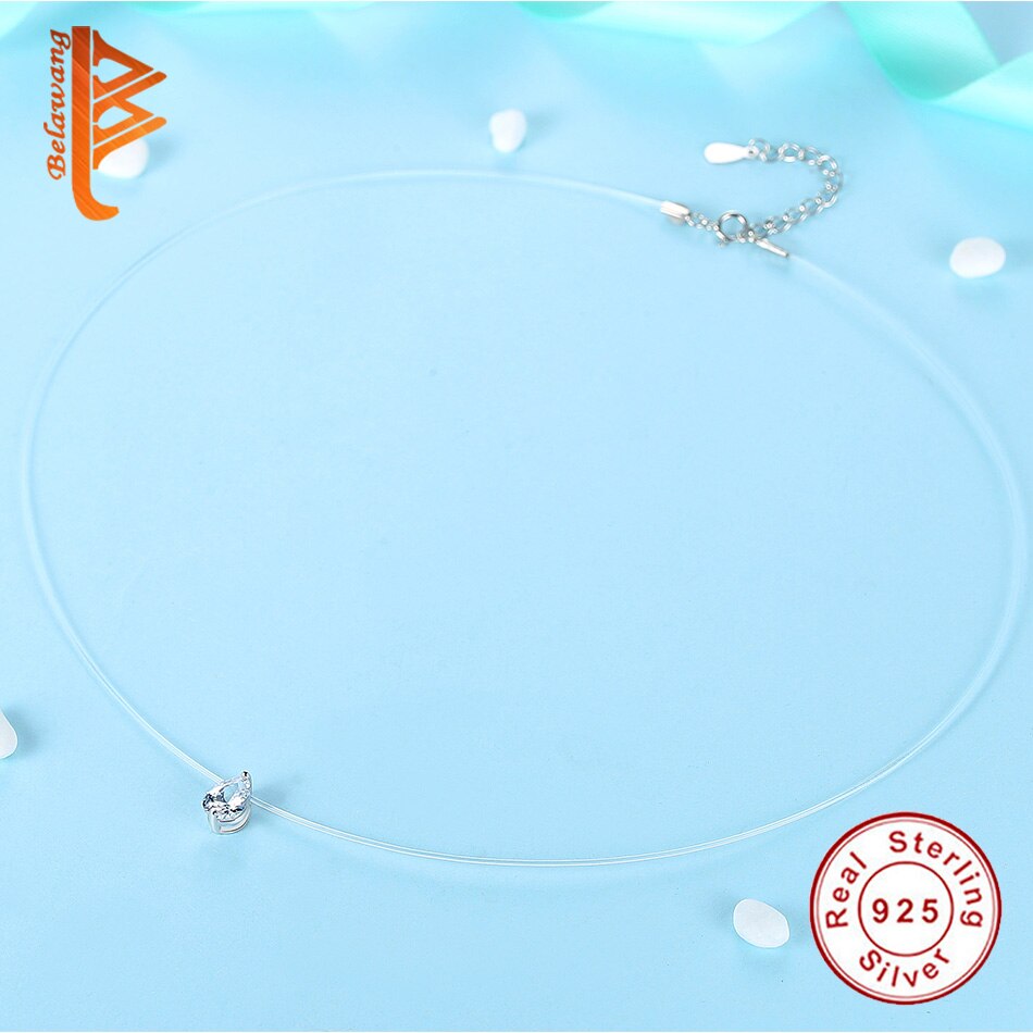 Wholesale 5PCS Water Droplet Adjustable Pendant Necklace 925 Sterling Silver Crystal Necklace for Woman Wedding Jewelry Gift