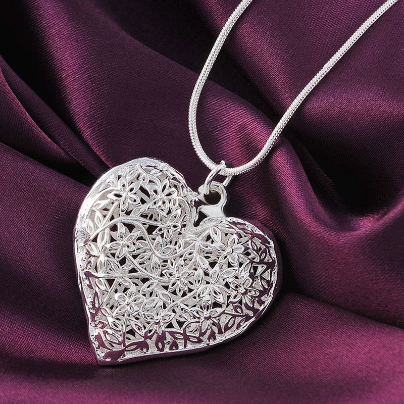 Wholesale Free shipping fashion silver color jewelry wedding elegant charm retro exquisite heart pendant necklace women P218