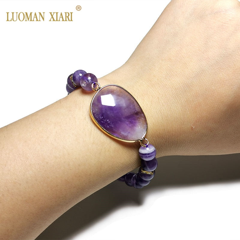 Wholesale Natural Stone Watch Style Bracelet Round Natural Stone Beads Pendant Amethysts Lapis Lazuli Rose Quartzs  Bracelet