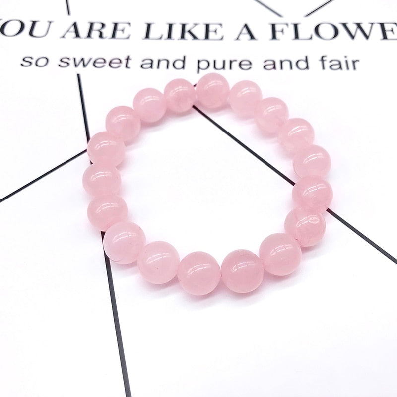 Wholesale Pink Rose Powder crystal Quartz Natural Stone Streche Bracelet Elastic Cord Pulserase Jewelry Beads Lovers woman Gift